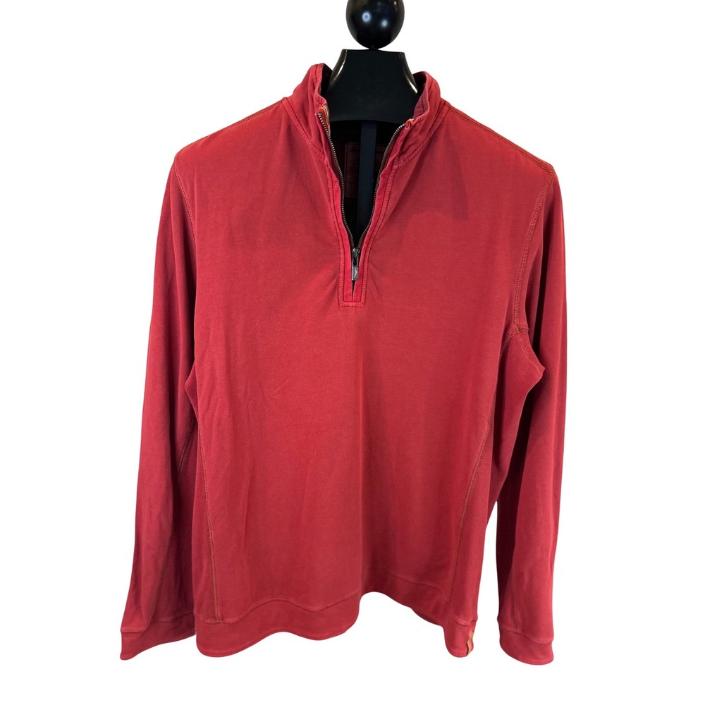 Tommy Bahama Jeans Mens Large Red Quarter‎ Zip Pullover Cotton Spandex Sweater